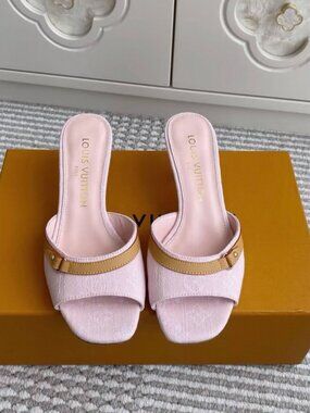 Louis Vuitton Pink Monogram Kitten Heel Slide Sandals